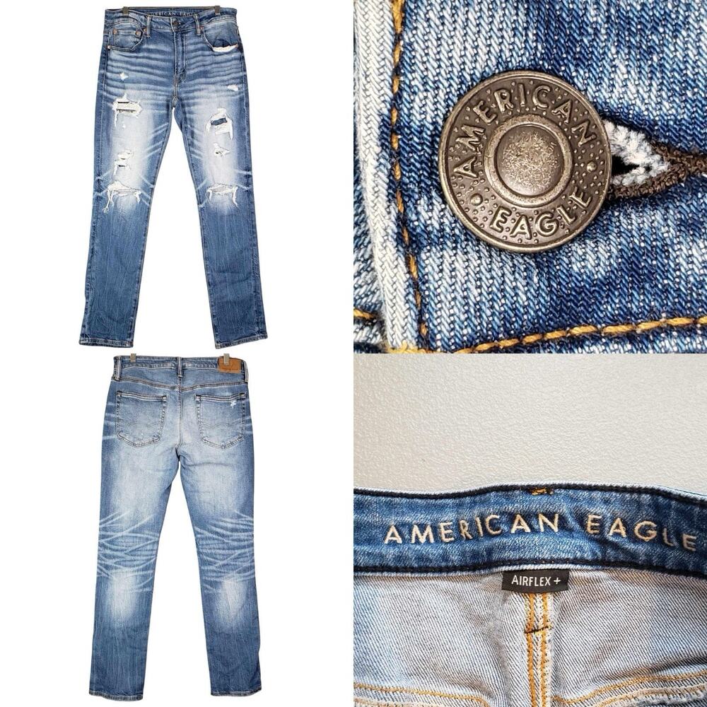 American Eagle AE Jeans Men’s Size 31x32 Flex Denim Slim 5-Pocket Distressed